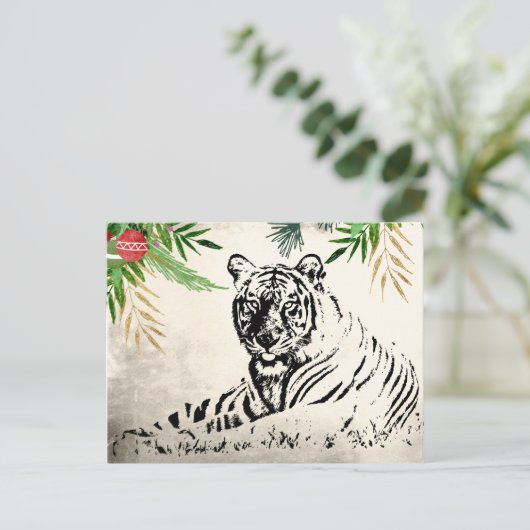 Wild Tiger Season's Groeten Kerstparadijs Feestdagenkaart (Staand voorkant)