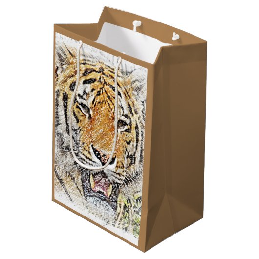 Wild Tiger Sketch - Safari Thema Medium Cadeauzakje (Achterkant Gekanteld)