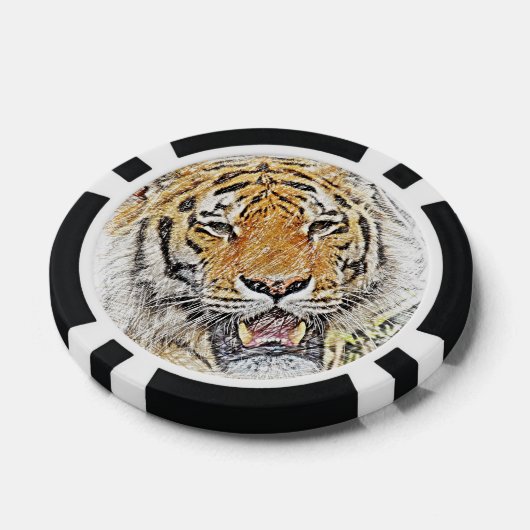 Wild Tiger Sketch - Safari Thema Pokerchips (Enkel)