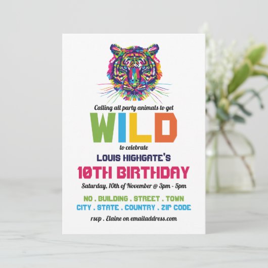 Wild Tiger, Uitnodiging voor verjaardagsfeestje (Staand voorkant)