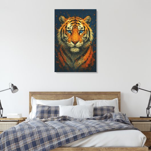 Wild Tiger – Vet geschilderd portret Canvas Print (Insitu (Slaapkamer))