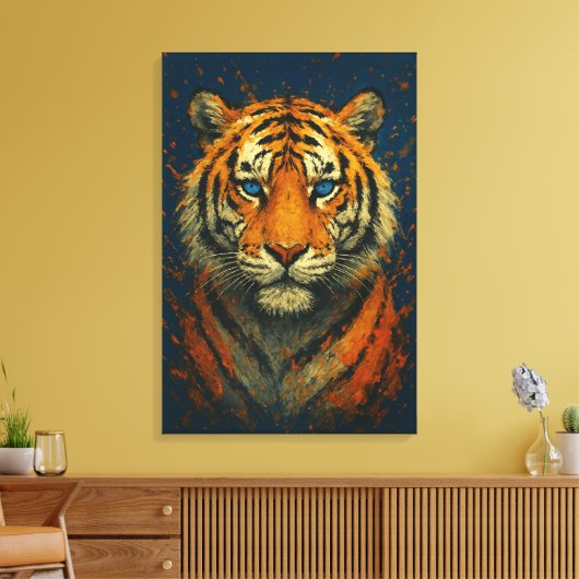 Wild Tiger – Vet geschilderd portret Canvas Print (Insitu (Woonkamer))