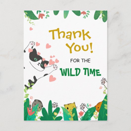 Wild Time Cute Tuxedo Kitty Cat Dank je Briefkaart (Voorkant)