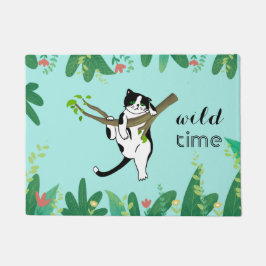 Wild Time Greenery Safari Kitty Cat Deurmat