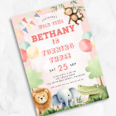 Wild Time Oerwoud 3e Verjaardagsfeest Roze Kaart