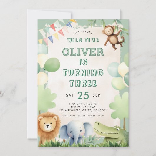 Wild Time Oerwoud 3e verjaardagsfeestje Sage Kaart (Voorkant)