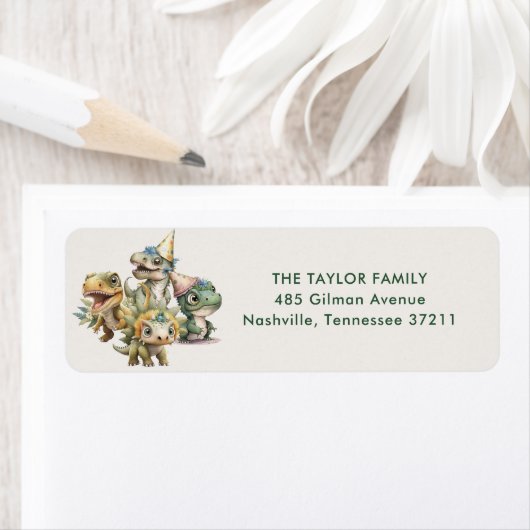 Wild Time Schattigee Dinosaurus Kids Verjaardagsad Etiket (Insitu)