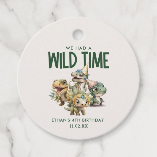 Wild Time Schattigee Dinosaurus Kids Verjaardagsfe Bedankjes Labels (Voorkant)