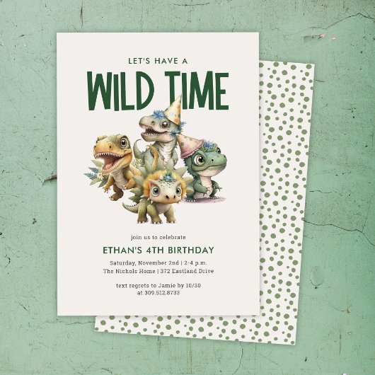 Wild Time Schattigee Dinosaurus Kids Verjaardagsfe Kaart