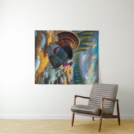 Wild Tom Turkije eerste sneeuw Wandkleed (In Situ (horizontaal))