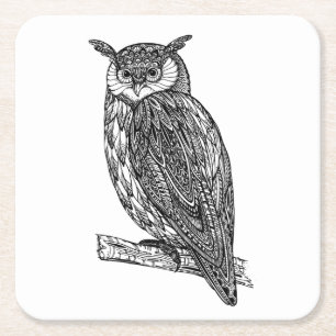 Wild Totem Animal Owl Doodle Kartonnen Onderzetters