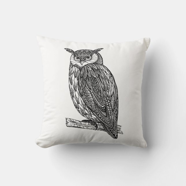Wild Totem Animal Owl Doodle Kussen (Voorkant)