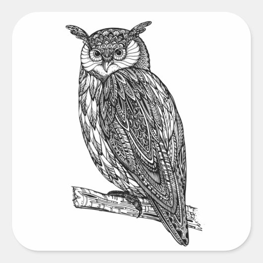 Wild Totem Animal Owl Doodle Vierkante Sticker (Voorkant)