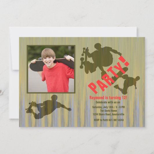 Wild Tricks Photo Skateboard Invitation Kaart (Voorkant)