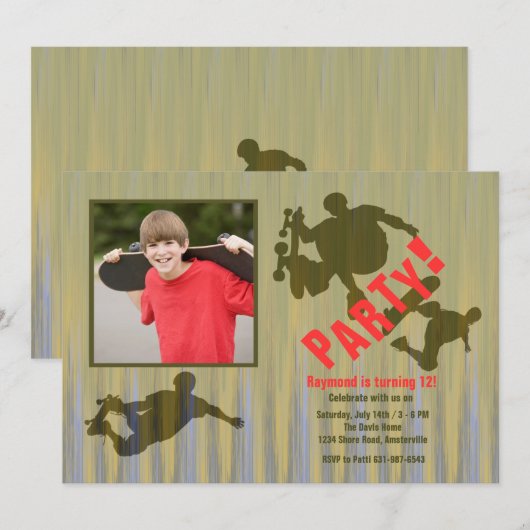 Wild Tricks Photo Skateboard Invitation Kaart (Voorkant / Achterkant)