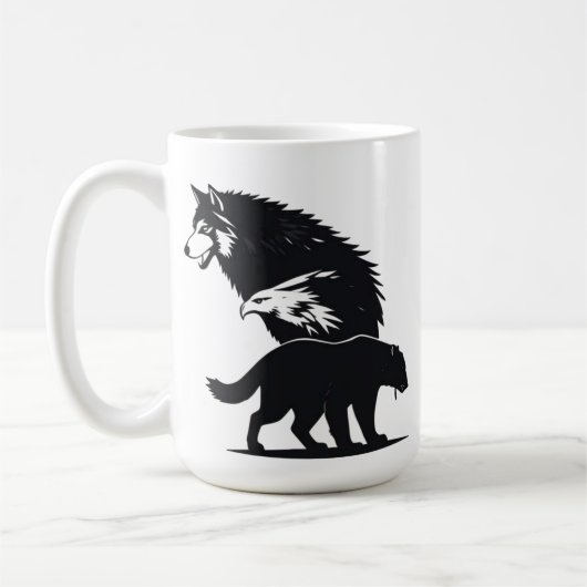Wild Trio: Wolf, Adelaar en Beer Silhouet Koffiemok (Links)