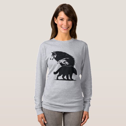 Wild Trio: Wolf, Eagle, and Bear Silhouette T-shirt (Voorkant volledig)