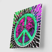 Wild Trippy Hippie Peace Sign Vierkante Klok (Hoek)