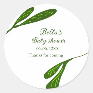 Wild tropical beach leaves baby shower naam toevoe ronde sticker