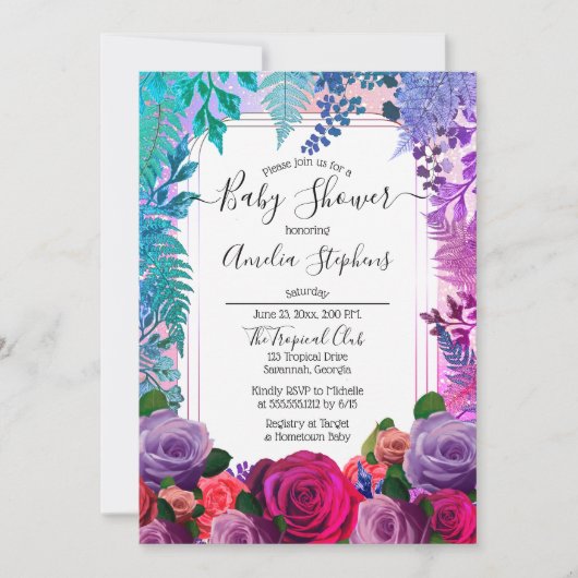 Wild Tropical Boho Floral Girl Baby shower Kaart (Voorkant)
