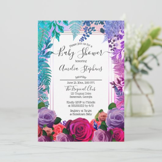 Wild Tropical Boho Floral Girl Baby shower Kaart (Staand voorkant)