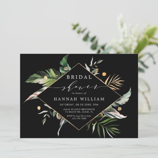 Wild Tropical Foliage Black Vrijgezellenfeest Kaart (Staand voorkant)