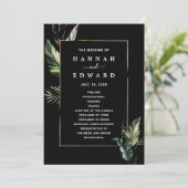 Wild Tropical Foliage Bruiloft Zwart Ceremonie Programmakaart (Staand voorkant)