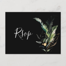 Wild Tropical Foliage Bruiloft Zwart RSVP Uitnodig Uitnodiging Briefkaart