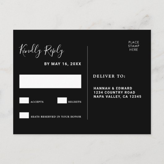 Wild Tropical Foliage Bruiloft Zwart RSVP Uitnodig Uitnodiging Briefkaart (Achterkant)