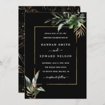 Wild Tropical Foliage Waterverf Bruiloft Zwart
