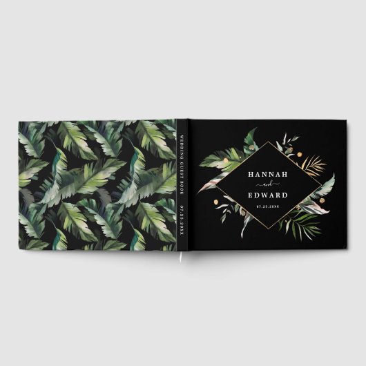 Wild Tropical Foliage Wedding Black Gastenboek (Volledig)