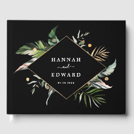 Wild Tropical Foliage Wedding Black Gastenboek