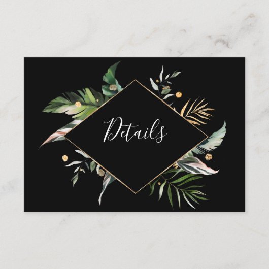 Wild Tropical Foliage Wedding Black - Gegevens Informatiekaartje (Voorkant)
