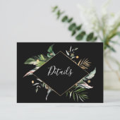 Wild Tropical Foliage Wedding Black - Gegevens Informatiekaartje (Staand voorkant)
