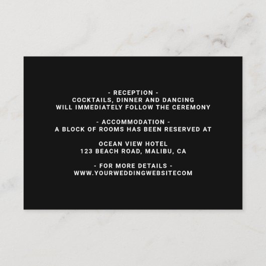 Wild Tropical Foliage Wedding Black - Gegevens Informatiekaartje (Achterkant)