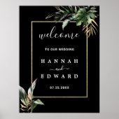 Wild Tropical Foliage Wedding Black Gold Wedding Poster (Voorkant)