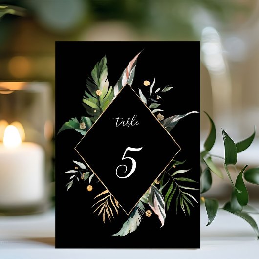 Wild Tropical Foliage Wedding Black Kaart