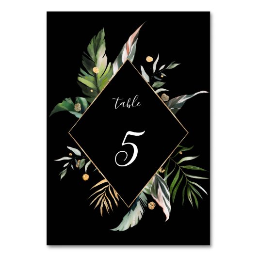 Wild Tropical Foliage Wedding Black Kaart (Achterkant)