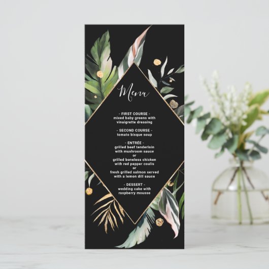 Wild Tropical Foliage Wedding Black Menu (Staand voorkant)