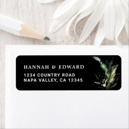 Wild Tropical Foliage Wedding Black Return Address Etiket