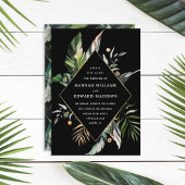 Wild Tropical Foliage Wedding Black Uitnodiging
