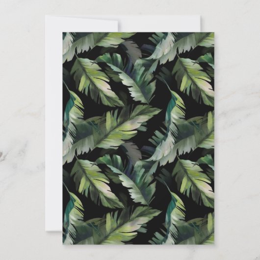 Wild Tropical Foliage Wedding Black Uitnodiging (Achterkant)