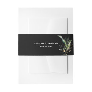 Wild Tropical Foliage Wedding Black Uitnodigingen Wikkel