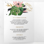Wild Tropical Gold Blush Pink Floral Wedding Drieluik Uitnodiging (Binnenzijde eerst)