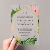 Wild Tropical Gold Pink Floral Wedding Acryl Uitnodigingen (Insitu (Draagbaar))