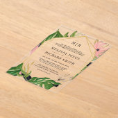 Wild Tropical Gold Pink Floral Wedding Acryl Uitnodigingen (Laagn)