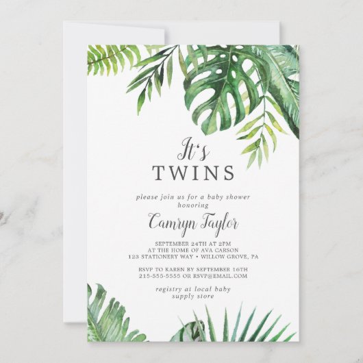 Wild Tropical Het is Twins Baby shower nodiging Kaart (Voorkant)