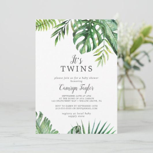 Wild Tropical Het is Twins Baby shower nodiging Kaart (Staand voorkant)