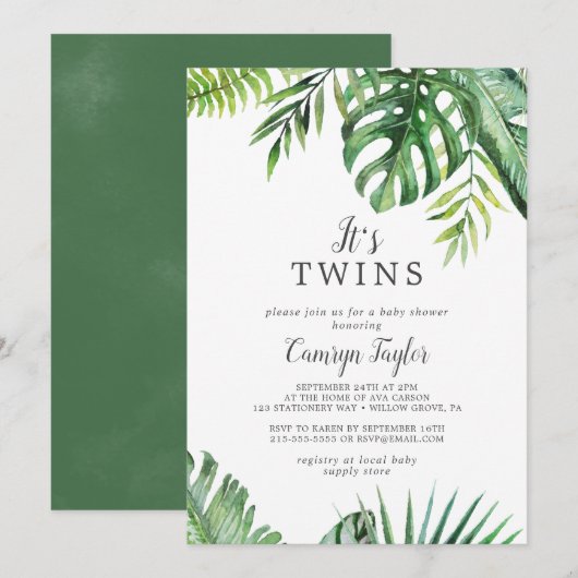 Wild Tropical Het is Twins Baby shower nodiging Kaart (Voorkant / Achterkant)