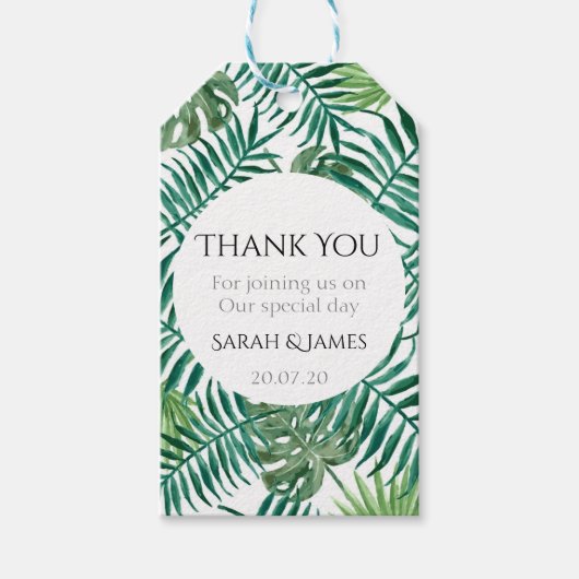 Wild Tropical Leaves Bruiloft Favor Cadeau Labels Cadeaulabel (Voorkant)